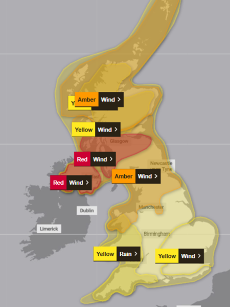 UK weather: Rare red warnings ahead of Storm Eowyn - with tornado and 'danger to life' alerts