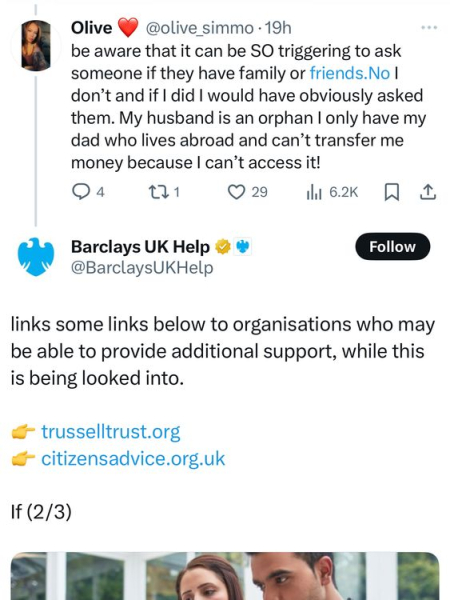 Barclays tells customers to contact friends and family or foodbanks after IT glitch