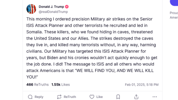 Trump says US airstrikes have 'killed many' ISIS terrorists in Somalia